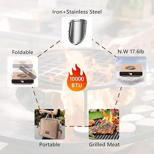 Miniatura 5 de COSIEST Fogata de propano para exteriores de 15.7 pulgadas, mesa plegable sin humo con bandeja para hornear, mini hoguera de hierro inoxidable con