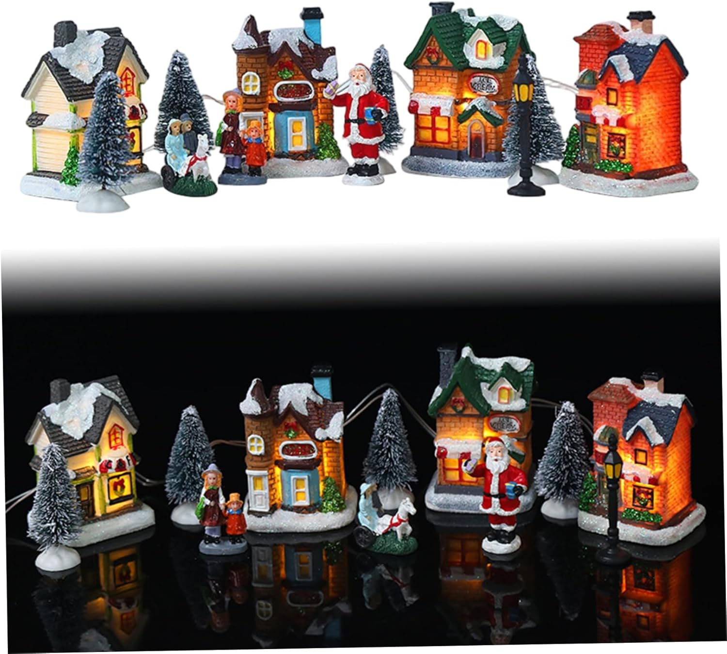 Christmas Village Sets, 10Pcs/Set Light Up, Miniature Winter Christmas Village Simulation Resin Decorative Xmas Town House Sets, No Battery for
