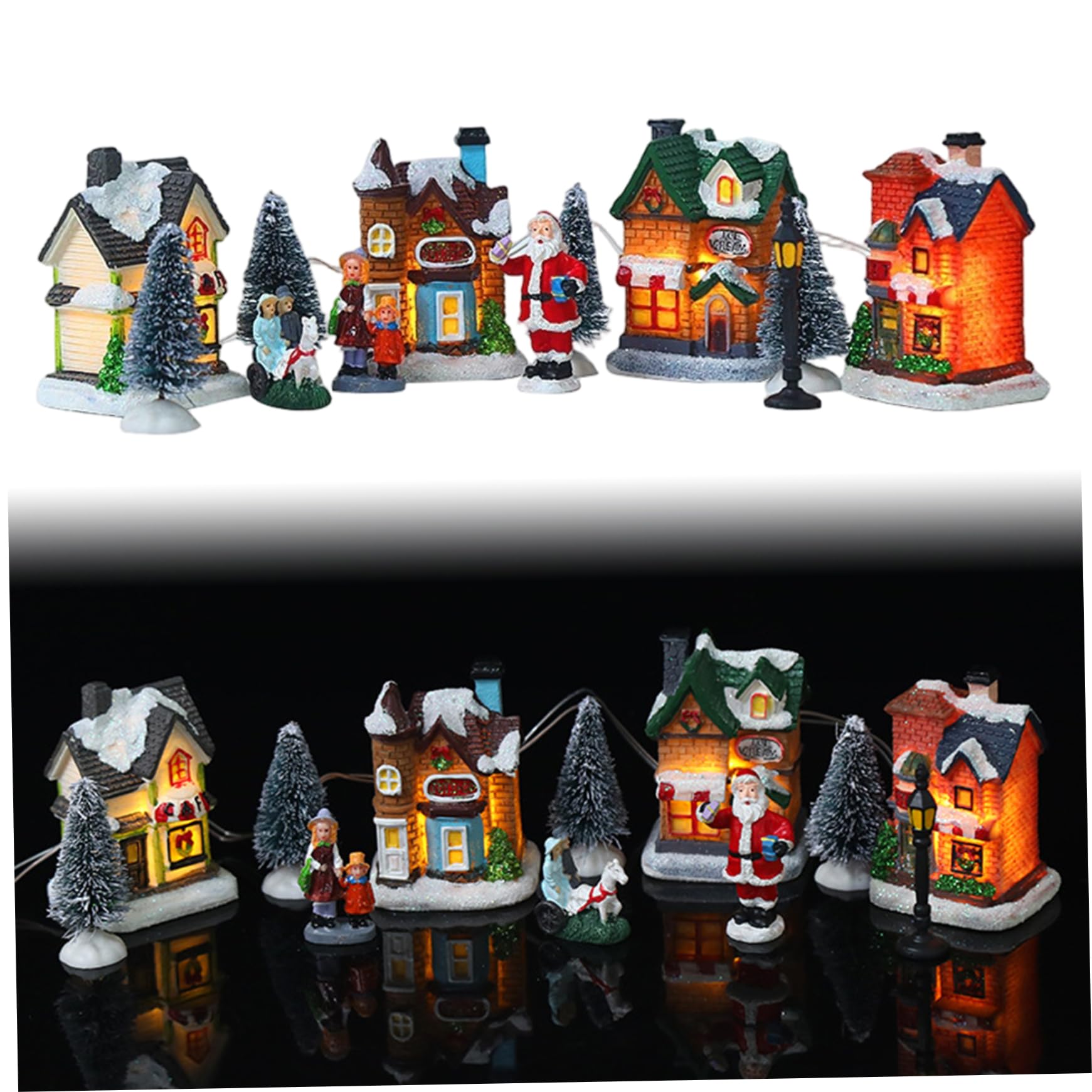 Wedhapy Christmas Town Village Sets Christmas Village Sets 10Pcs/Set Light Up Miniature Winter Simulation Resin Decorative Xmas Town House, No Battery