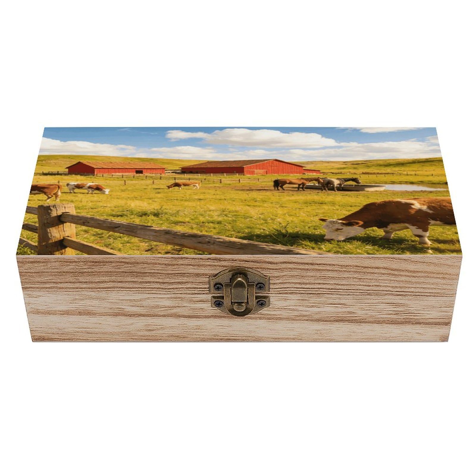 LZQPOEAS Ranch Wooden Keepsake Box Wooden Storage Box Container with Hinged Lid Beautiful Wood Memory Box Decorative Jewelry Case for Crafts Art Hobbies & Trinket Storage