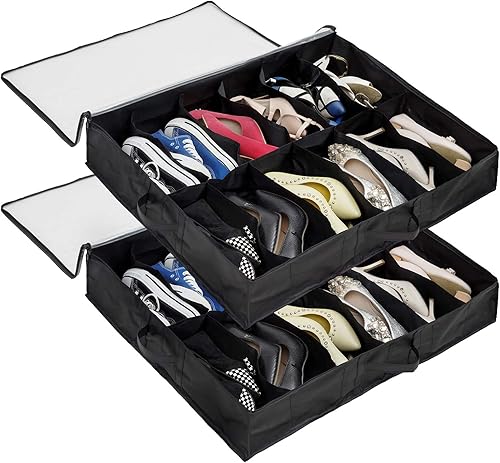 Surblue 12 pares debajo de la bolsa organizador de zapatos bolsa de almacenamiento tamaño 2 pares (negro)