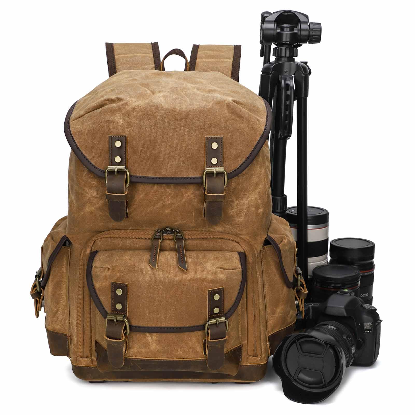 Plecak na aparat DSLR, 3 obiektywy, statyw, plecak fotograficzny 15,6 cala, plecak na laptopa plecak dzienny na wędrówki, do aktywności na świeżym powietrzu, podróży, wodoszczelny, vintage