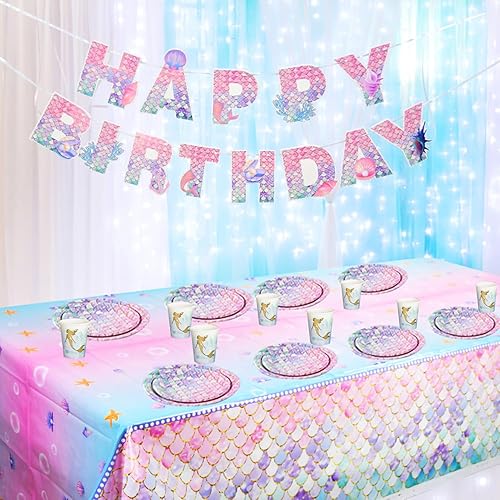 Miniatura 5 de MaitianGuyou Platos desechables de sirena para fiesta, paquete de 40 platos de papel de 9 pulgadas y 40 platos de postre de 7 pulgadas para