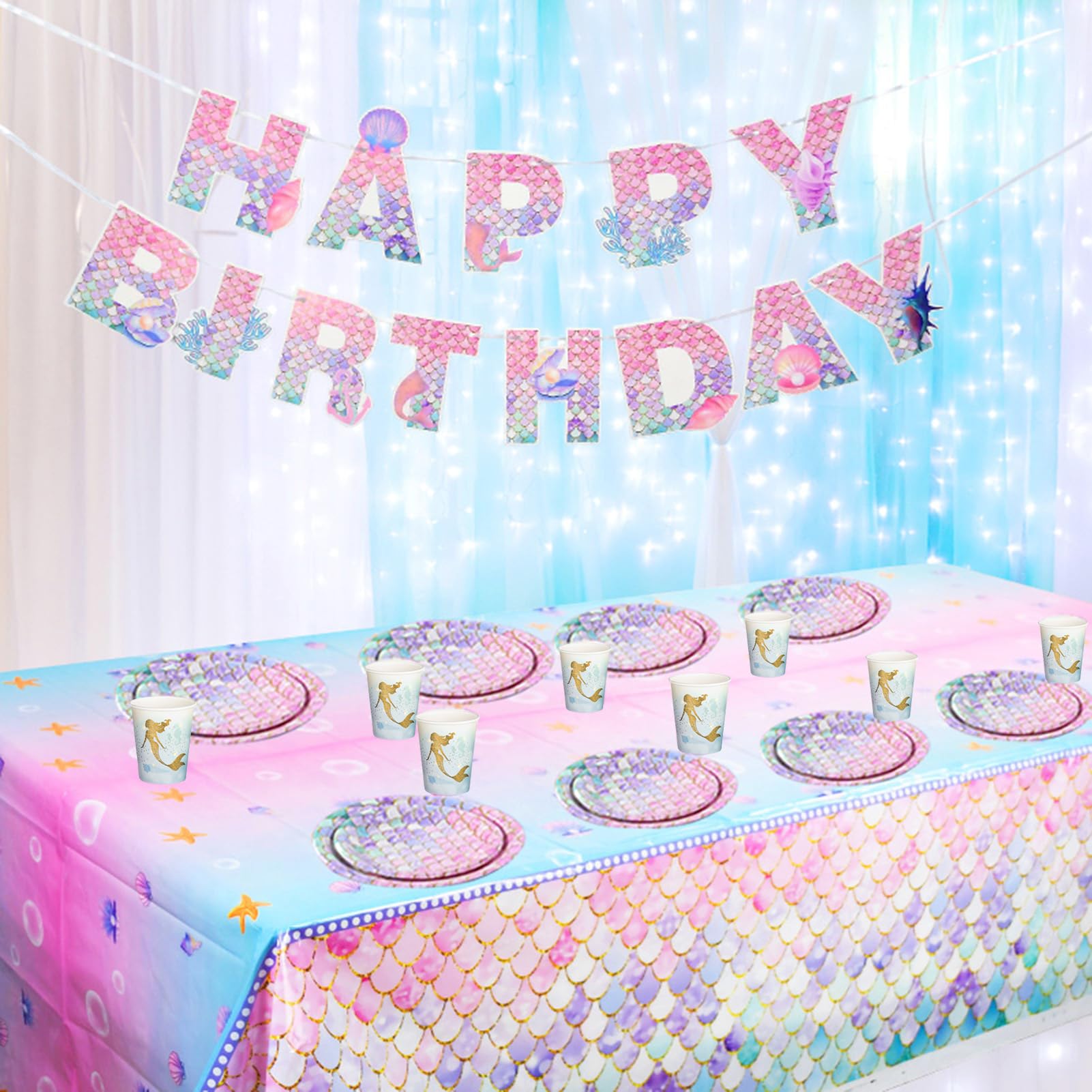 Dekoracje urodzinowe syrenki, 32 szt., papierowe talerze na baby shower, artykuły imprezowe, syrenka pod morzem, impreza tematyczna, jednorazowe talerze obiadowe dla syrenek, księżniczki, na przyjęcie