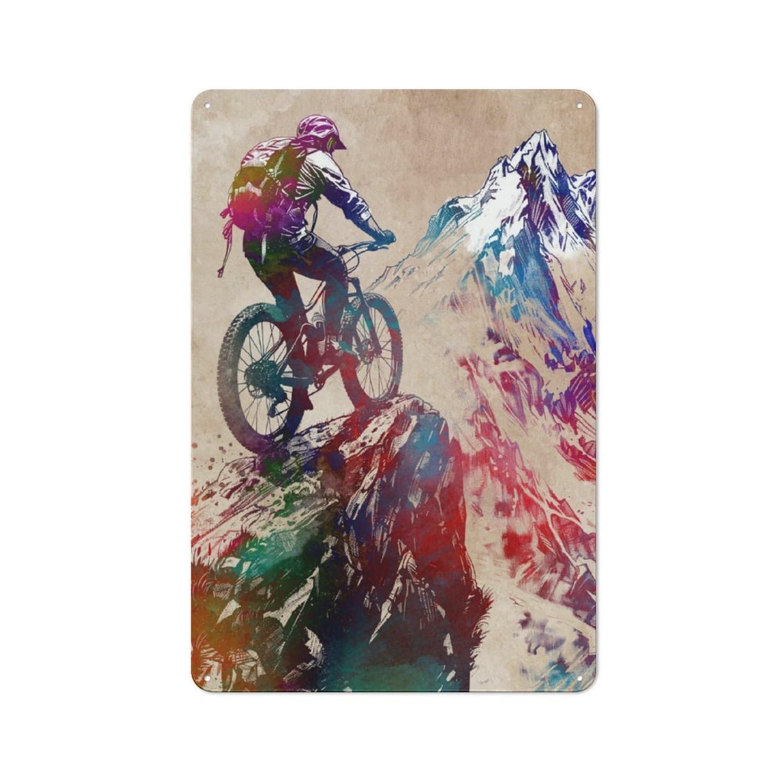 Junmoney Mountain Biking Watercolor Tin Wall Plaque 30X20cm With For Hobby Room Or Studio, For Updating Hobby Room And Studio After Moving