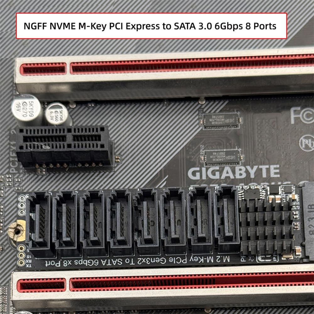 xiwai NGFF NVME M-Key PCI Express to SATA 3.0 8 Ports 6Gbps Adapter Converter Hard Drive Extension Card 2280