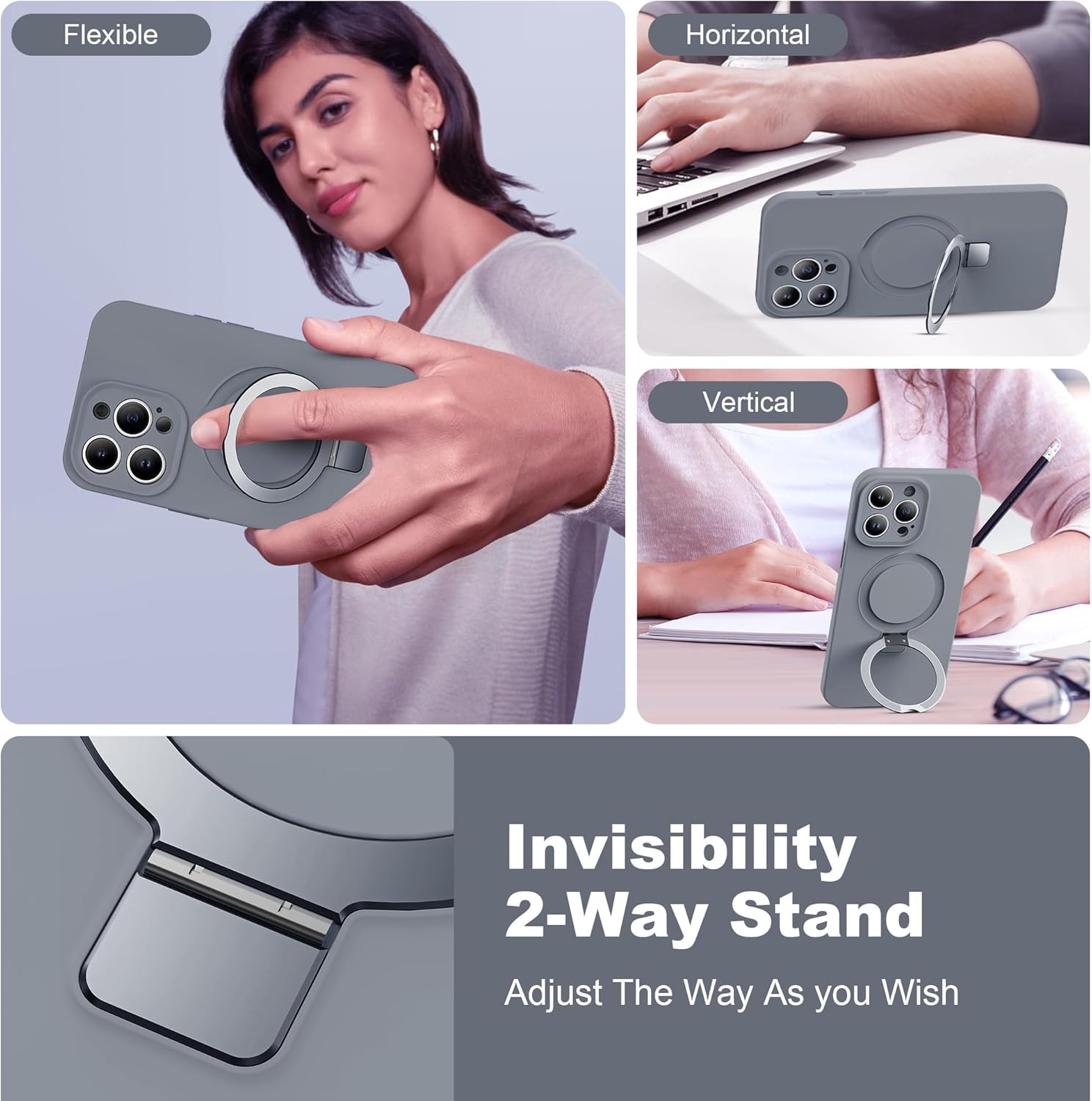 Designed for iPhone 14 Pro Case with Magnetic Invisible Stand Compatible with MagSafe Military-Grade Protection Shockproof Silicone iPhone 14 Pro Phone Cases for Women Men Gift 6.1'' 2022,Grey