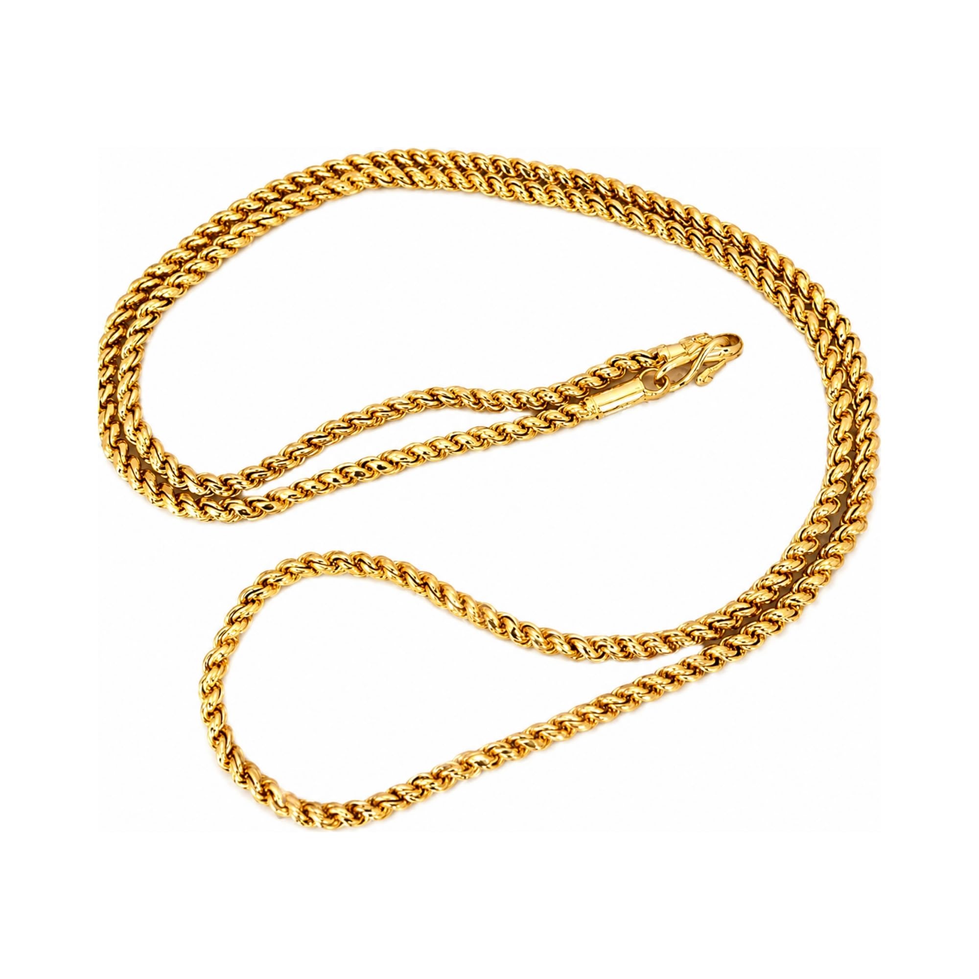 Gold Plated Rope Chain Necklace for Men & Women | Twisted Rope Link Design | S Hook Clasp Closure | Fashion Jewellery Chain for Daily Wear & Traditional Outfits-image-49
