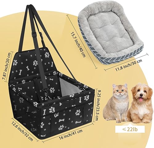 Miniatura 2 de PetsHome Asiento de automóvil para perro, asiento elevador plegable para perro con alfombrilla gruesa extraíble, impermeable, transpirable, bolsa de