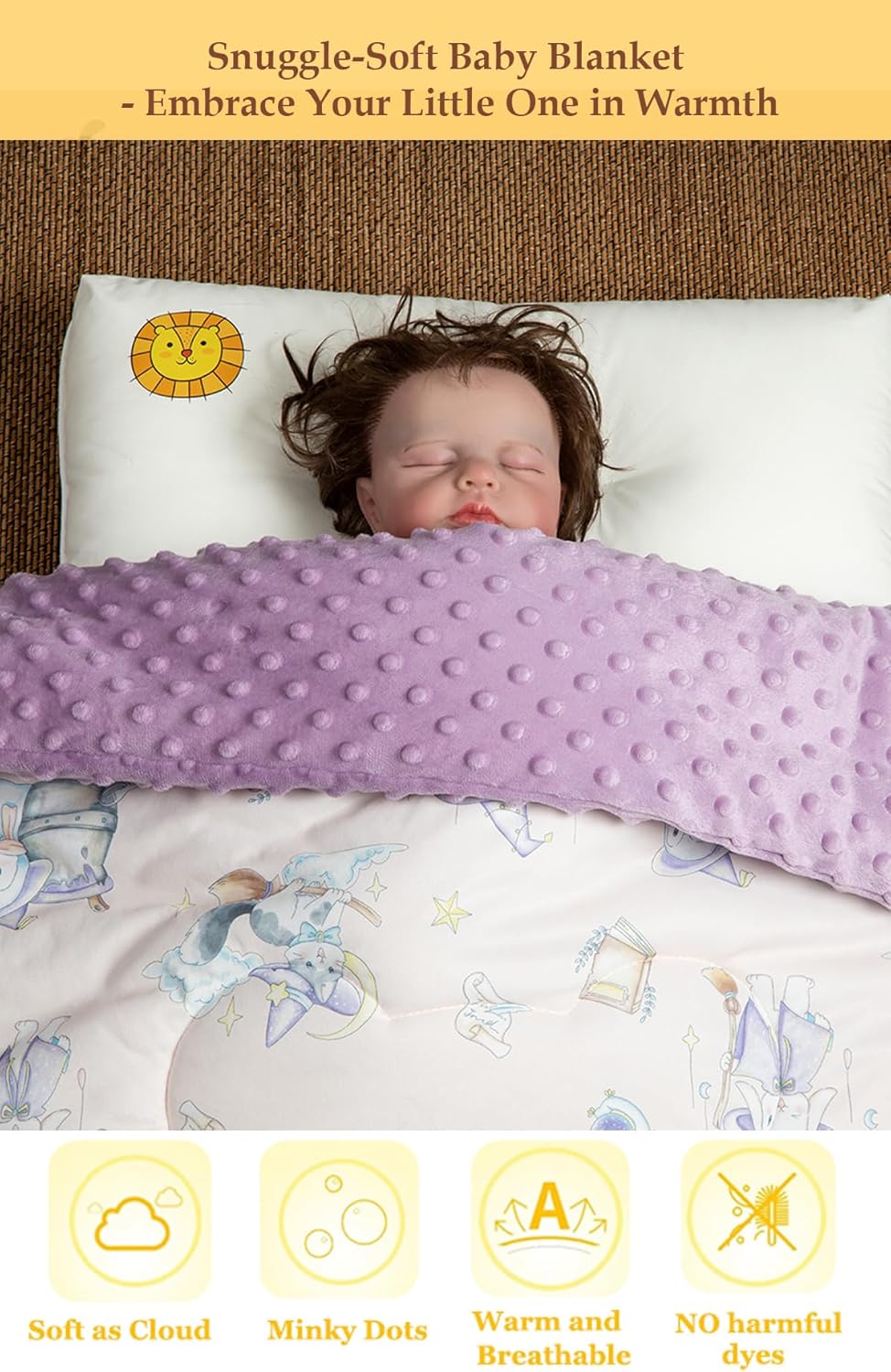 Baby Comforter 40"x40", Lightweight Down Alternative Quilted Blanket for Pack n Play, Bassinet & Crib, Soft Minky Dots Toddler Quilt, Portable Travel Size for Daycare