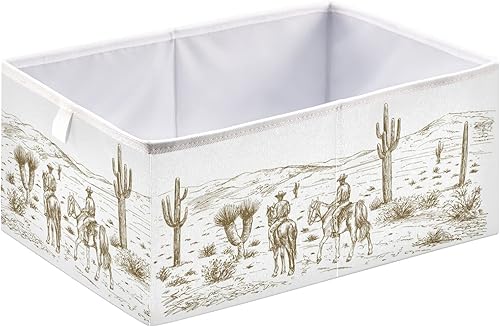 American Wild West Desert Cowboys - Cubo de almacenamiento de cactus, cesta de almacenamiento de tela plegable, caja organizadora de tela con asa