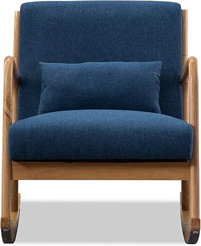 Mecedora tapizada mecedora de tela moderna cómoda mecedora con asiento acolchado de tela respaldo suave con almohada decorativa para guardería sala