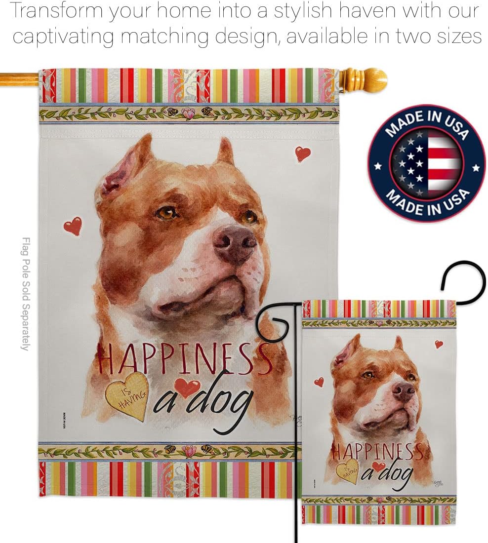 Breeze Decor Fawn Pitbull Happiness House Flag Pack Dog Puppy Spoiled Paw Canine Fur Pet Nature Farm Animal Creature Vintage Applique Banner Small Garden Yard Gift Double-Sided, Made in USA