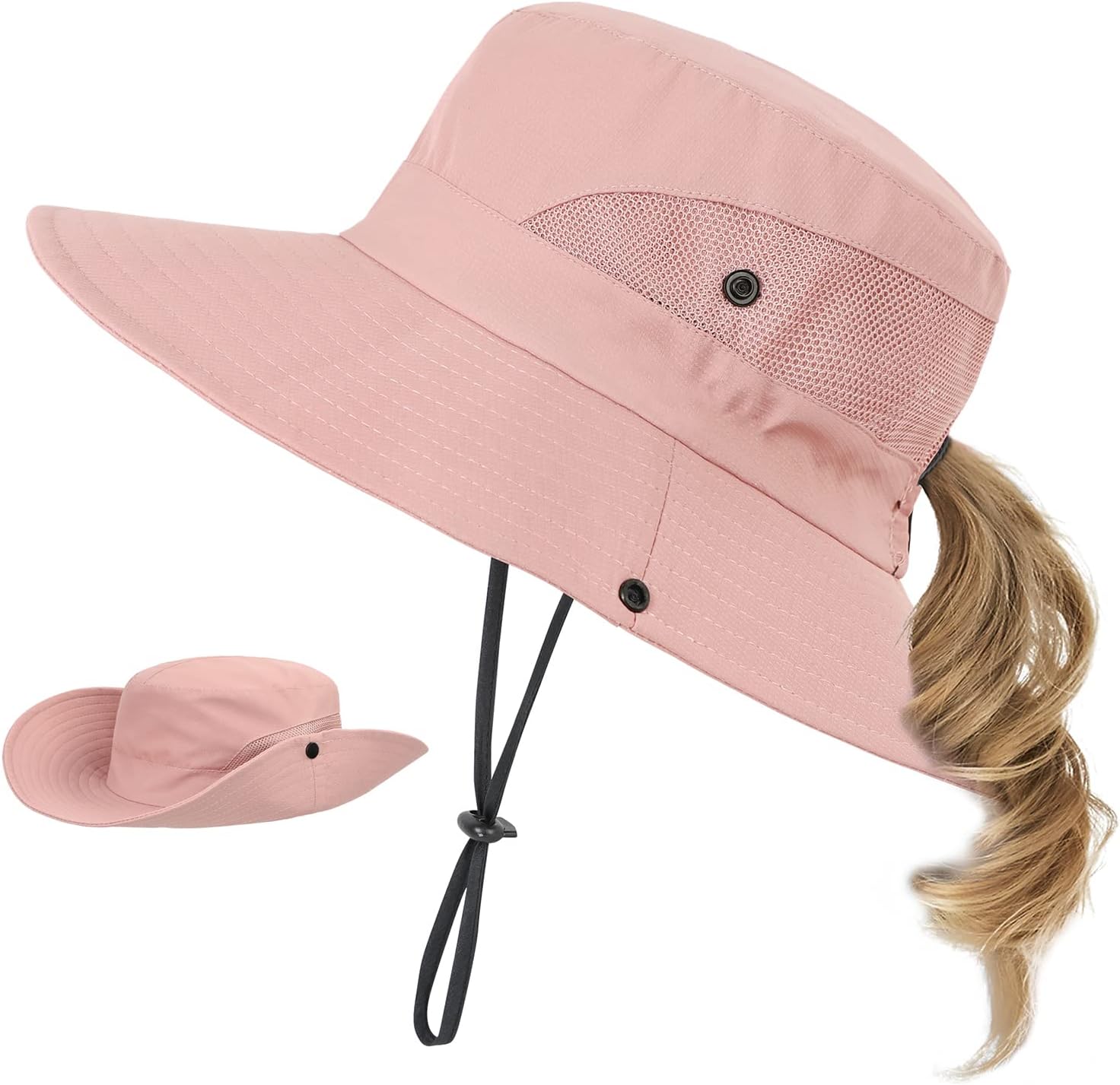 Kids Sun Hat with Ponytail Hole UV Protection Wide Brim Summer Beach Bucket Cap Fishing Hat for Girls