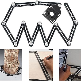 Multi Angle Measuring Ruler Tilers Multi Tool Black Angle Stencil Tool Aluminium Alloy Angle Template 12 Side Styles Tools Suitable for Carpentry DIY Ceramic Tiles