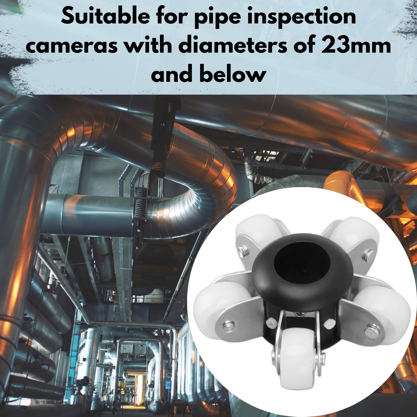 Ruedas de 90 mm para cámara de inspección de tuberías de 2 m, de ABS y Acero Inoxidable con Estructura de polea, Compatible con Manguera de 23 mm, Accesorio Esencial para alcantarillado