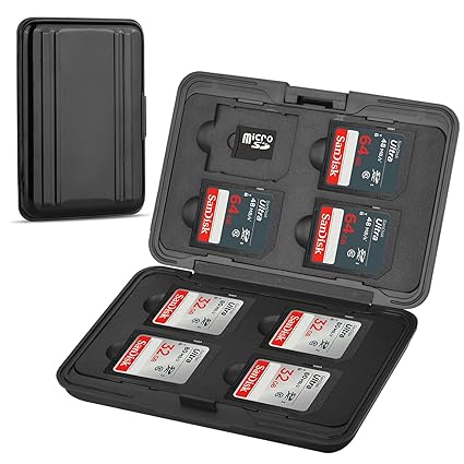 Qkenvo Aluminum Shock Resistant Carrying Box Holder Memory Card Storage Box Case Holder 8 Slots for SD SDHC MMC Micro SD TF Cards (Black)