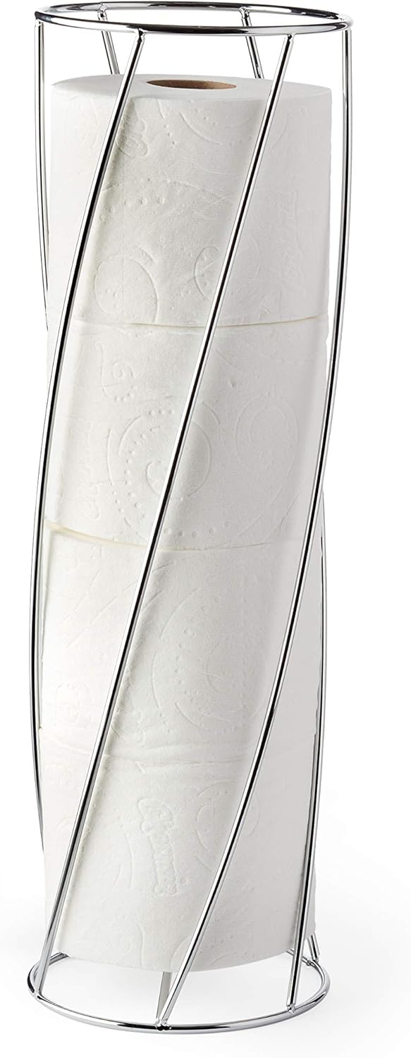 Better Living Stream Toilet Tissue Reserve, Freestanding Bathroom Storage Stand Holds for 4 Jumbo Rolls, No Assembly Required, Chrome