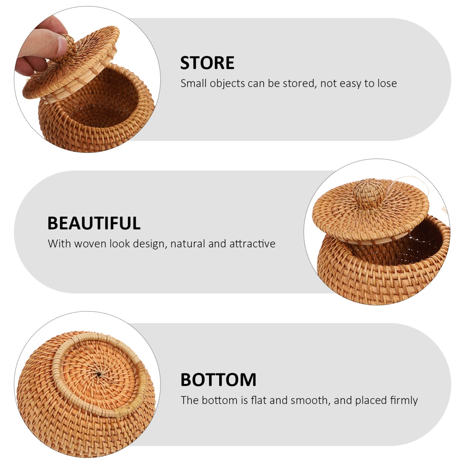 Key Holder Shelf Baskets Rattan Round Woven Storge Basket with Lid Handmade Bread Serving Basket Fruits Display Tabletop Organizer for Home Kitchen Cosmetic Storage Box Decorative Tray