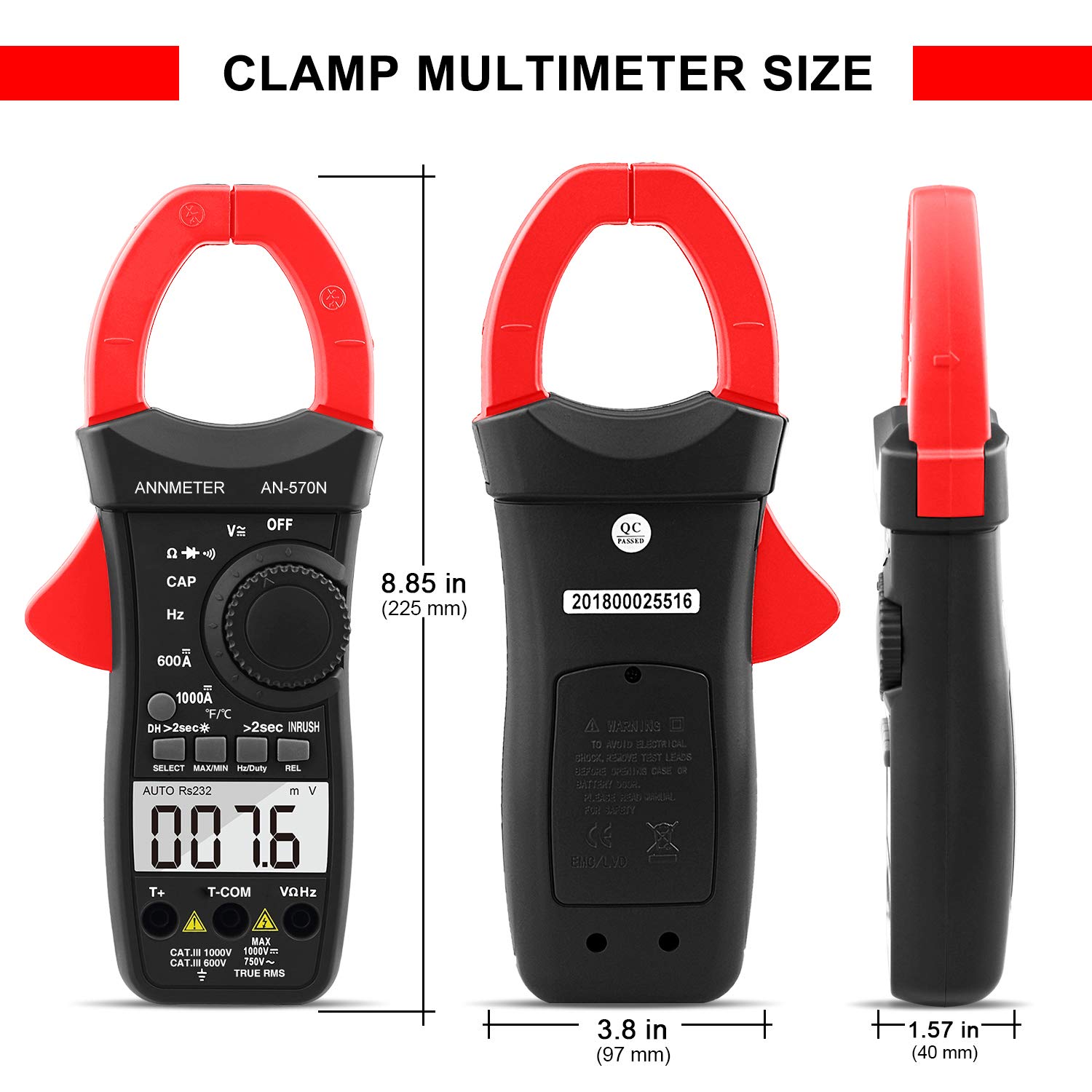 AIOMEST Digital AC DC Inrush Current Clamp Multimeter, 6000 Counts TRMS Auto Range DMM Meter for AC/DC Volt Amp Ohm Temp Duty Hz, Multi-Tester for Voltage Current Resistance Capacitance AI-570N