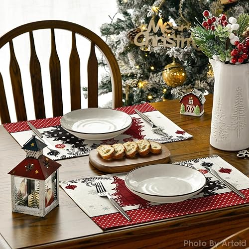 Miniatura 10 de Artoid Mode Juego de 4 manteles individuales de Navidad con diseño de bolas de pino rojo, 12 x 18 pulgadas, para decoración de fiestas, cocina,
