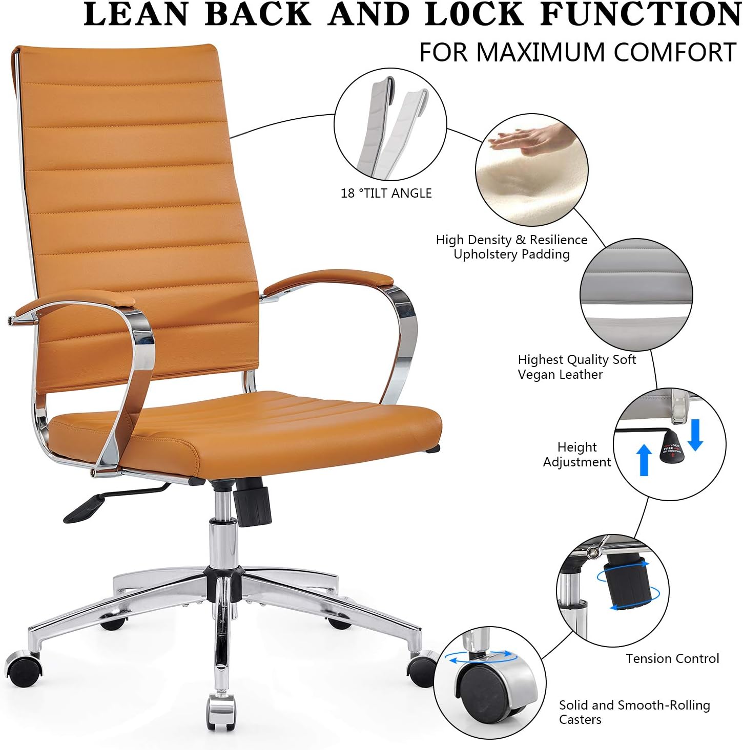 highback Chair Leather Home Office Desk Chairs Ergonomic Desk Chair and Computer Chair Black (4020-terracottta)
