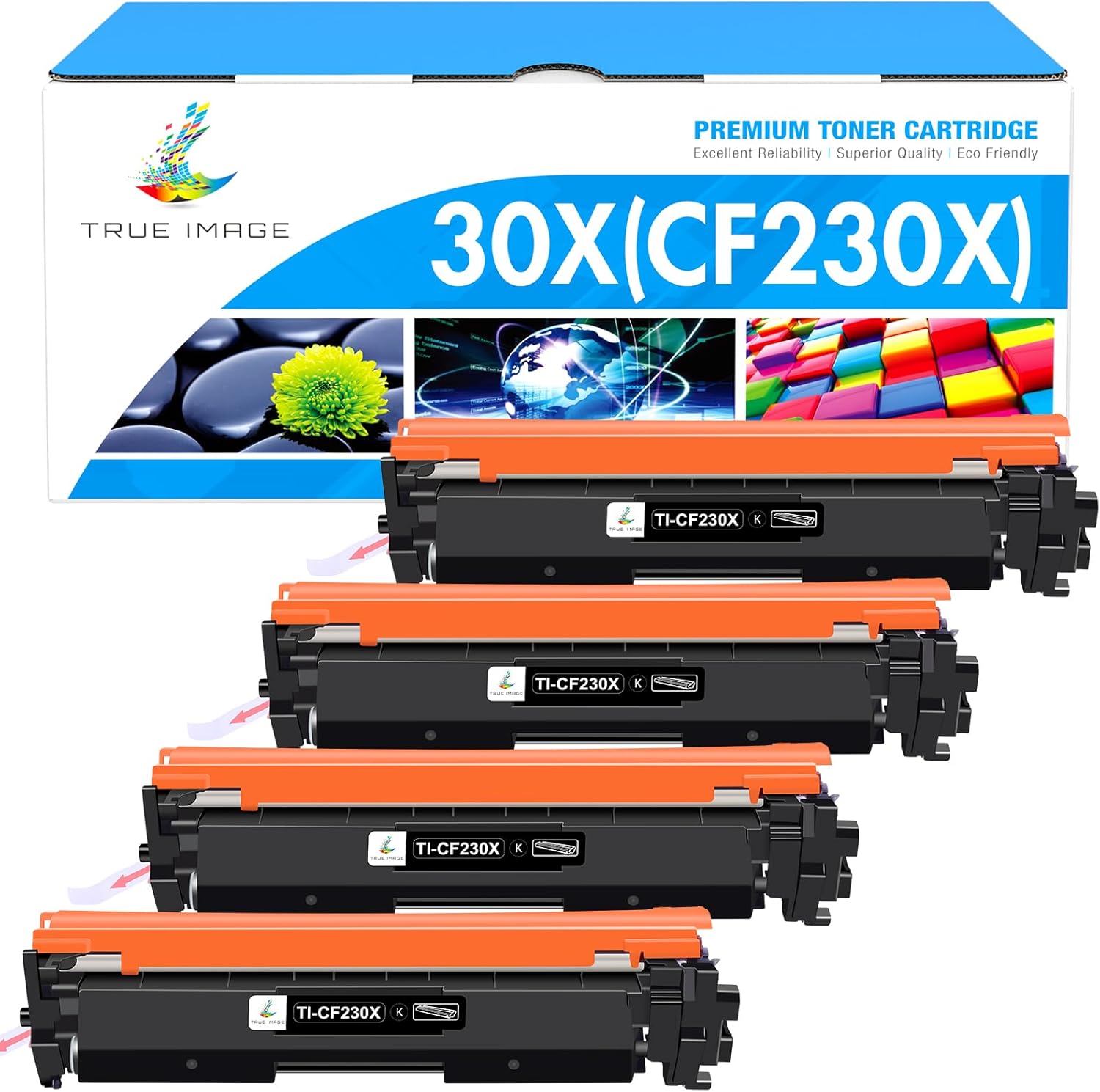 TRUE IMAGE CF230X 30X Black High Yield Toner Cartridge Compatible Replacement for HP 30X CF230X 30A CF230A for HP Laserjet Pro MFP M227fdw M203dw M227fdn M203dn M227sdn M203d Printer Ink 4-Pack