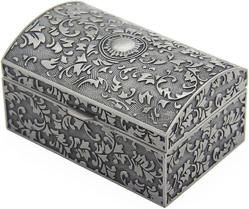 AVESON Caja de joyería de metal vintage pequeña caja organizadora de almacenamiento de baratijas para niñas y mujeres color estaño talla S