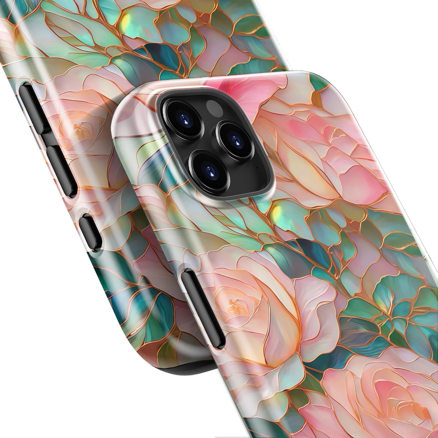 for iPhone 12 Pro Max Case Cute - Wireless Charging Compatible - Dual-Layer Hard Shell + Silicone Cover - Aesthetic Protective Trendy Phone Case for Women - Blooming Pink Rose - Image 5