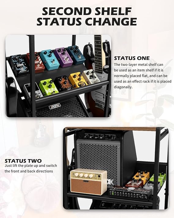 STRICH Guitar Stand for Multiple Guitars, Multi Instrument Storage with Adjustable Shelf, Wall-Hugging Design, Fits Acoustic / Electric Guitars, Bass, Banjo(Up to 6 Instruments)