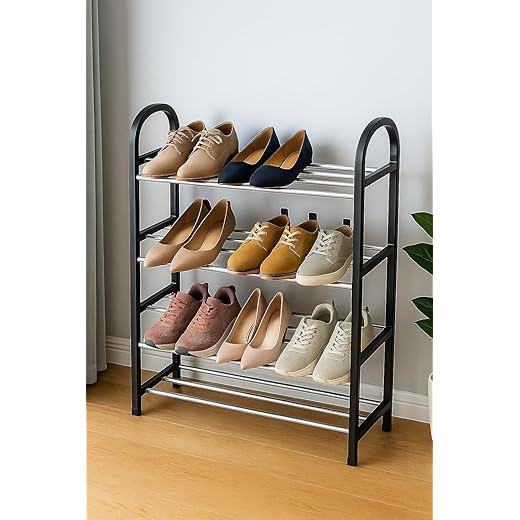 EKRON 4-Tier Black Shoe Rack