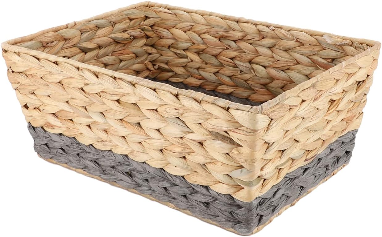 Water Hyacinth Woven Storage Basket,Hand-woven Rattan Home Storage Basket,Miscellaneous Basket,Wicker Woven Laundry Hamper Dirty Clothes Storage Basket,for Towels Wash ClothToilet Paper