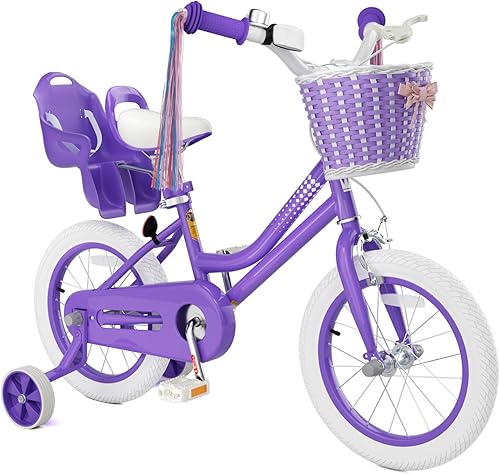 Miniatura 14 de Glaf - Bicicleta para niñas de 12, 14, 16 pulgadas con ruedas de apoyo, bicicleta para niños pequeños de 2 a 9 años, bicicleta con canasto y asiento