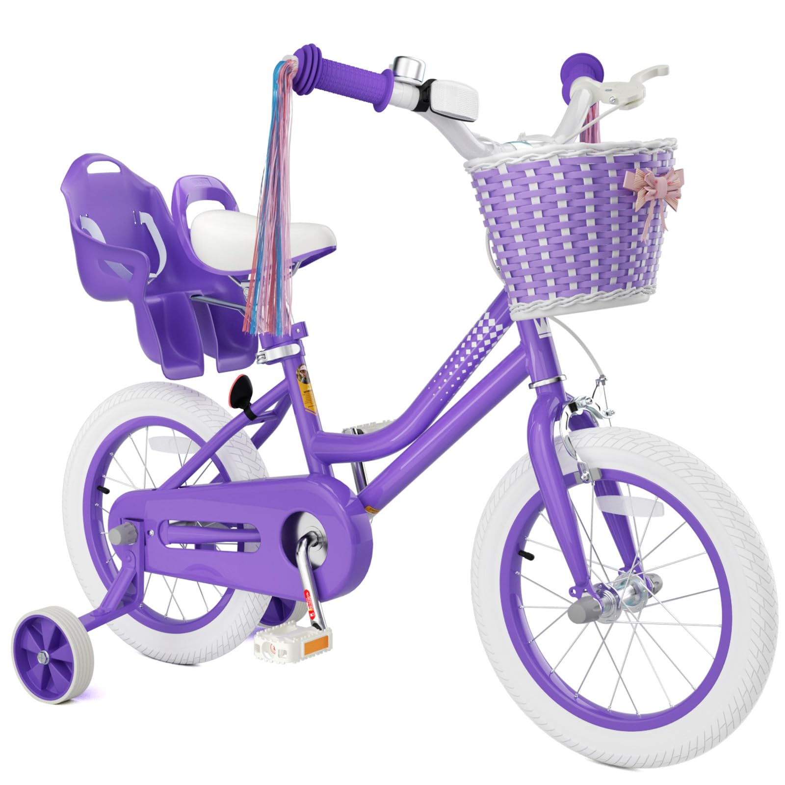 Glaf Toddler Girls Bike for Kids Age 2-12 Years Old 12 14 16 20 Inch Girls Bike with Training Wheels and Doll Seat Kids Bicycle with Basket Adjustable Seat (14 Inch with Training Wheels, Violet)