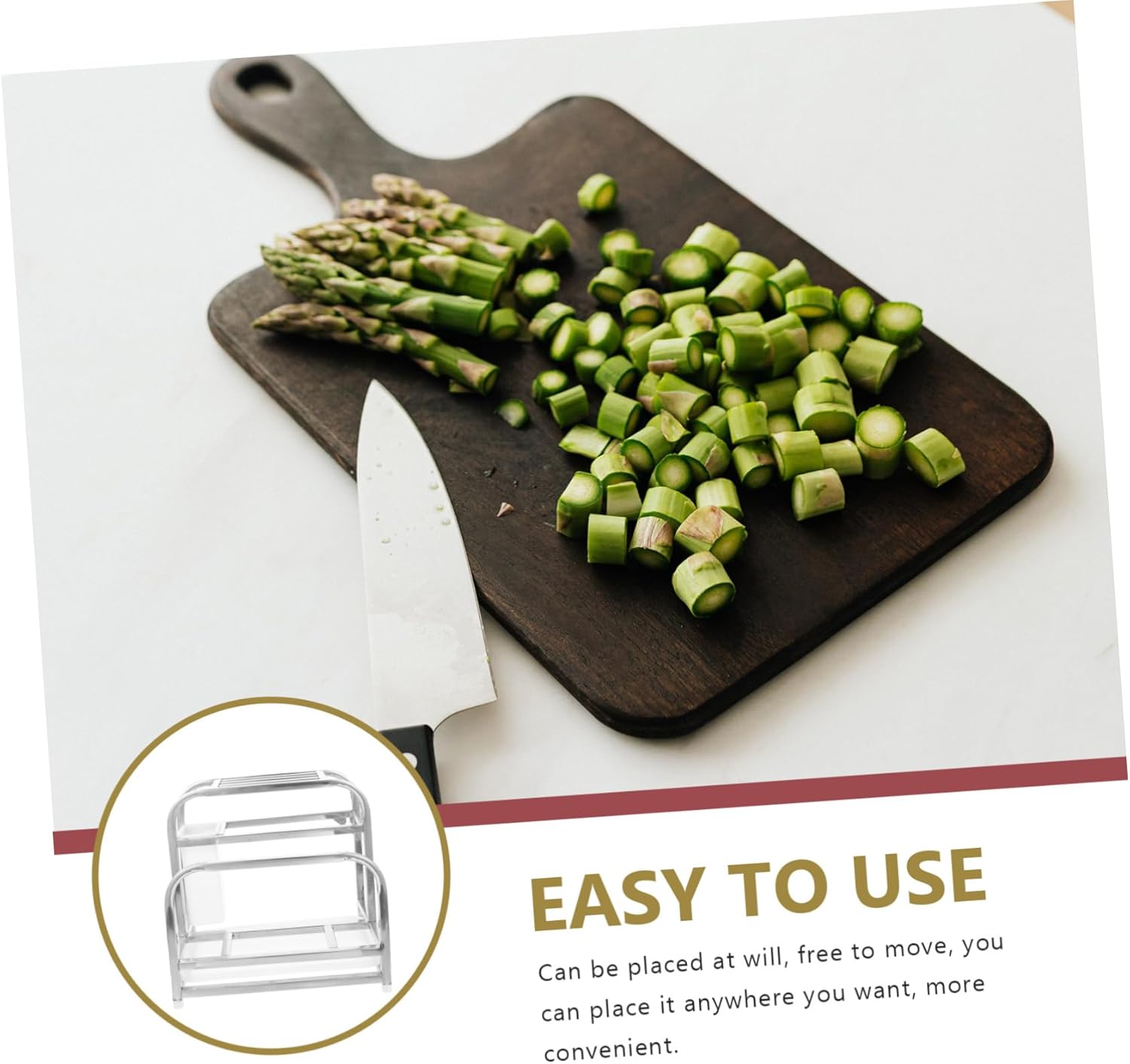 Multi Purpose Kitchen Storage Rack with Rounded Edges Cutting Board Frame and Chopsticks Holder Organizer for Countertop Peeler and Sponge Stand