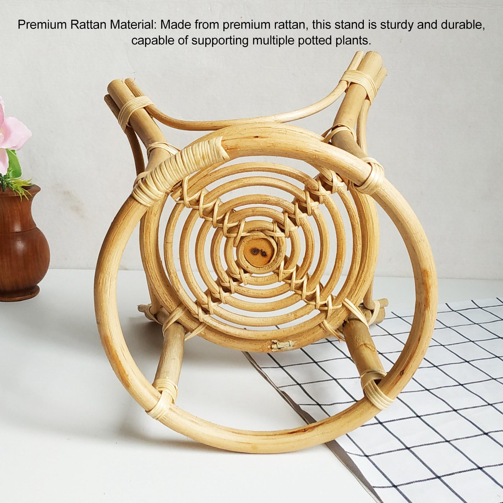 Soporte para Plantas de Ratán, Soporte para Flores de Ratán de Estilo Nórdico, Soporte Macetero Rústico de Ratan con Patas, Soporte para Maceta para Interiores, para Jardín Patio Esquina(24x26cm)