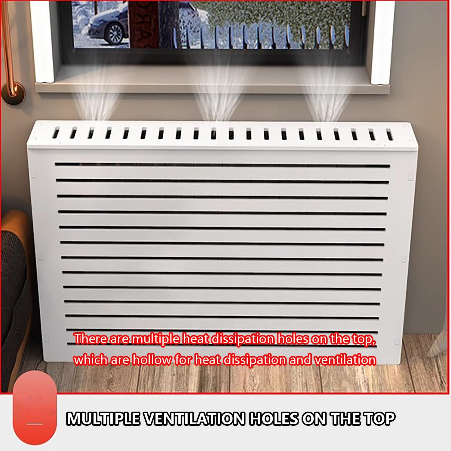 MDF Heizkörperverkleidung,Verkleidung Heizkörper,Anti-Rauch-Wand Radiator Abdeckung,mehrere Belüftungslöcher auf der Oberseite, leicht zu reinigen,für Schlafzimmer Wohnzimmer.(L70*H70*T20cm)