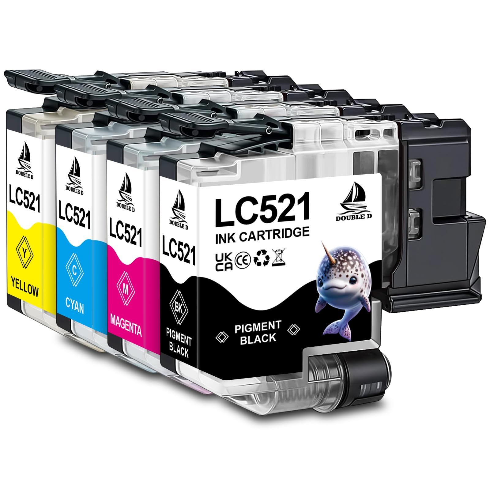 DOUBLE D LC521 Compatibile per Brother LC521 LC521XL per Brother DCP-J1260W J1310DW J1313DW J1360DW J1460DW (1BK/1C/1M/1Y,4 Pack)