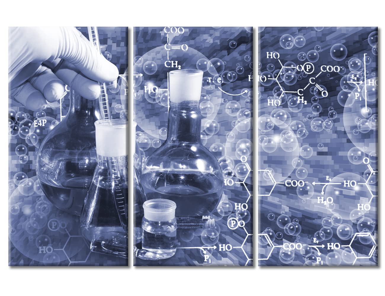 TUMOVO 3 PanelsScientist and Test Tubes Laboratory Concept Artwork Canvas Paintings for Bedroom, Living Room, Office. Medical Chemical Equations Home Decor Framed Ready to Hang (42" Wx28 H)