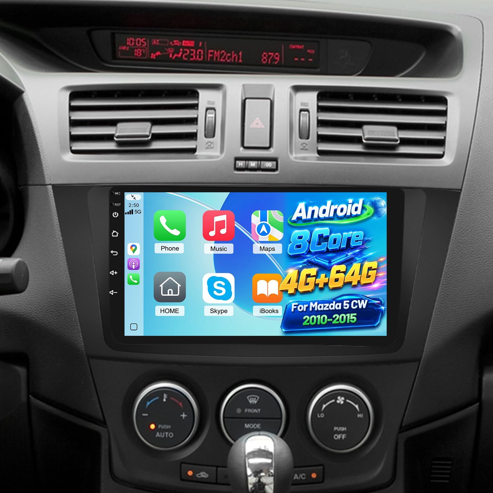 Photo 1 of [Qualcomm 8 Core 4+64G] Android 15 Car Radio for Mazda 5 CW 2010-2015 with Wireless Carplay and Android Auto - 9 Inch 1280 * 720 IPS Touchscreen Car Stereo - DSP/GPS/WiFi/SWC + AHD Backup Camera