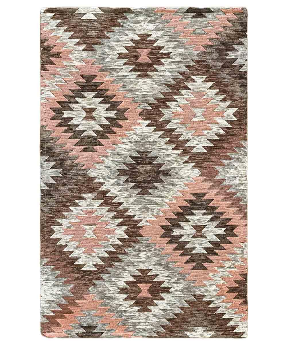 Paire de tapis modernes Avana rose géométrique ethnique kilim, tapis d'ameublement chambre double descente de lit lavables antidérapants 65 x 110 cm (paire)