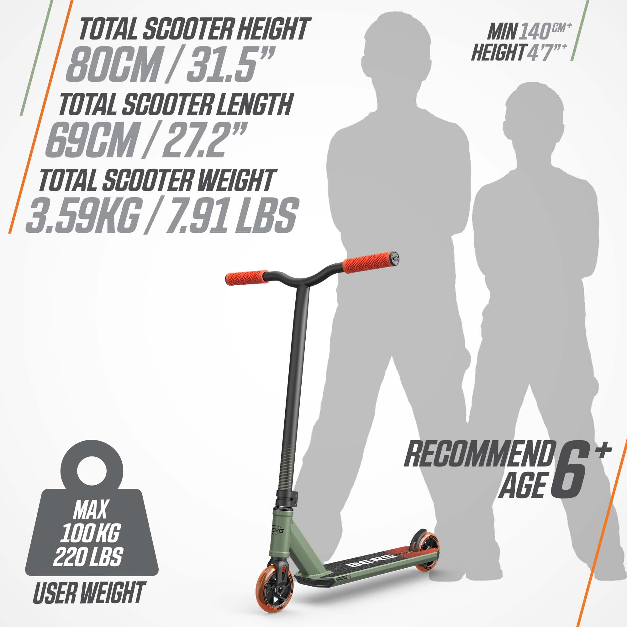 BERG Trottinette Freestyle Proxus X1 | dès 6 ans, plateau en aluminium, roulements ABEC 9, compression IHC