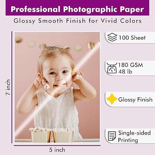 Miniatura 2 de Papel fotográfico brillante de inyección de tinta brillante, 5 x 7 pulgadas, 48 libras, papel fotográfico brillante profesional para tarjetas de