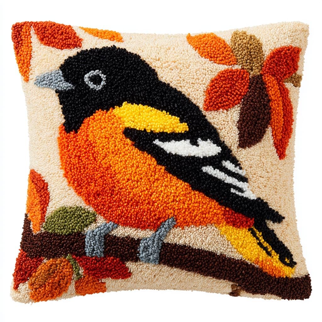 Taxpy Latch Hook Kit, Birds on the Branches Pillow Latch Hook Embroidery Kits DIY Crochet Yarn Pillowcase Sewing Making Kits Embroidery Kit 43x43cm