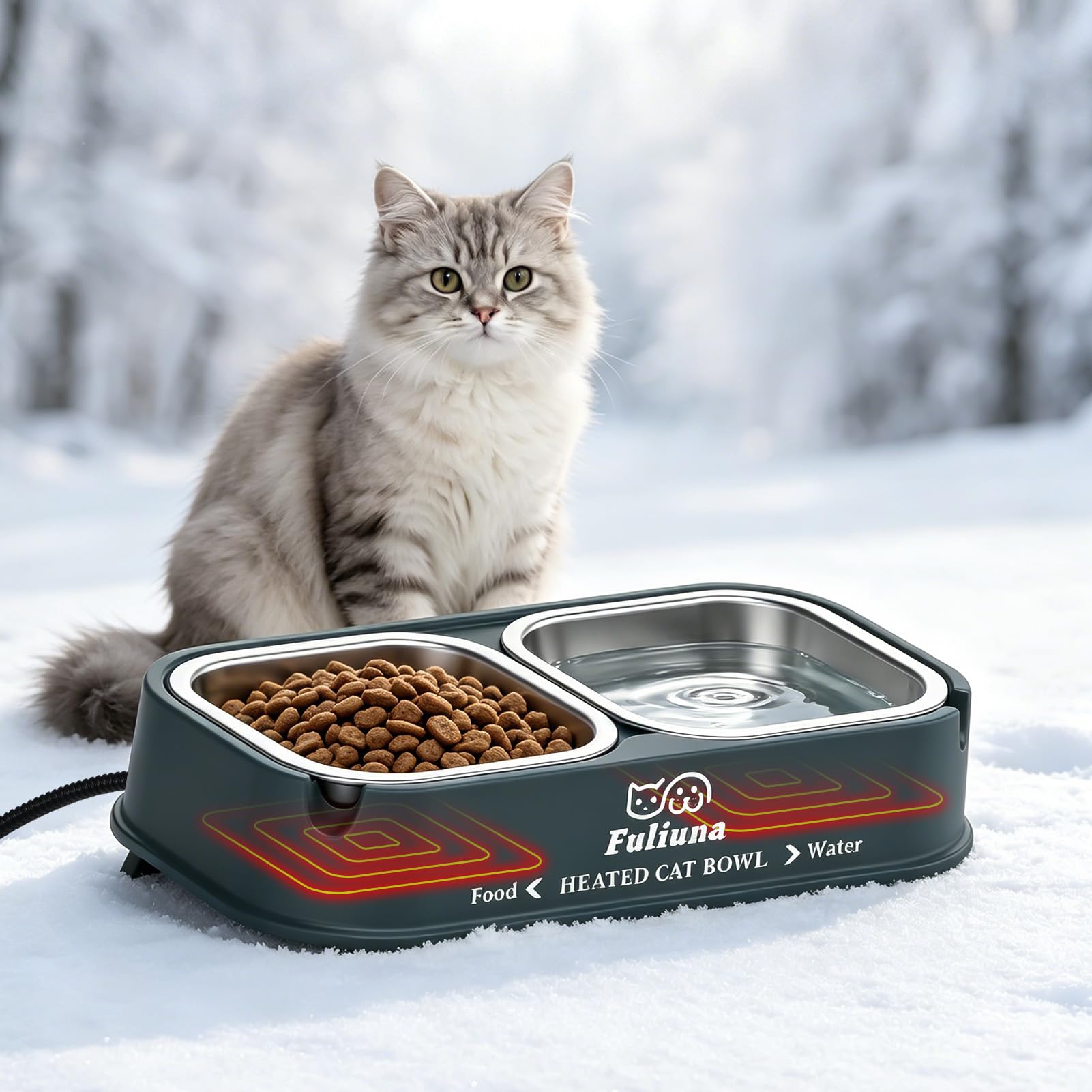 Ciotola riscaldata per gatti in inverno, ciotola riscaldata per cani da 1,587,6 g, con staffe rialzate per proteggere il collo dell'animale domestico, ciotola riscaldata per animali domestici con 2