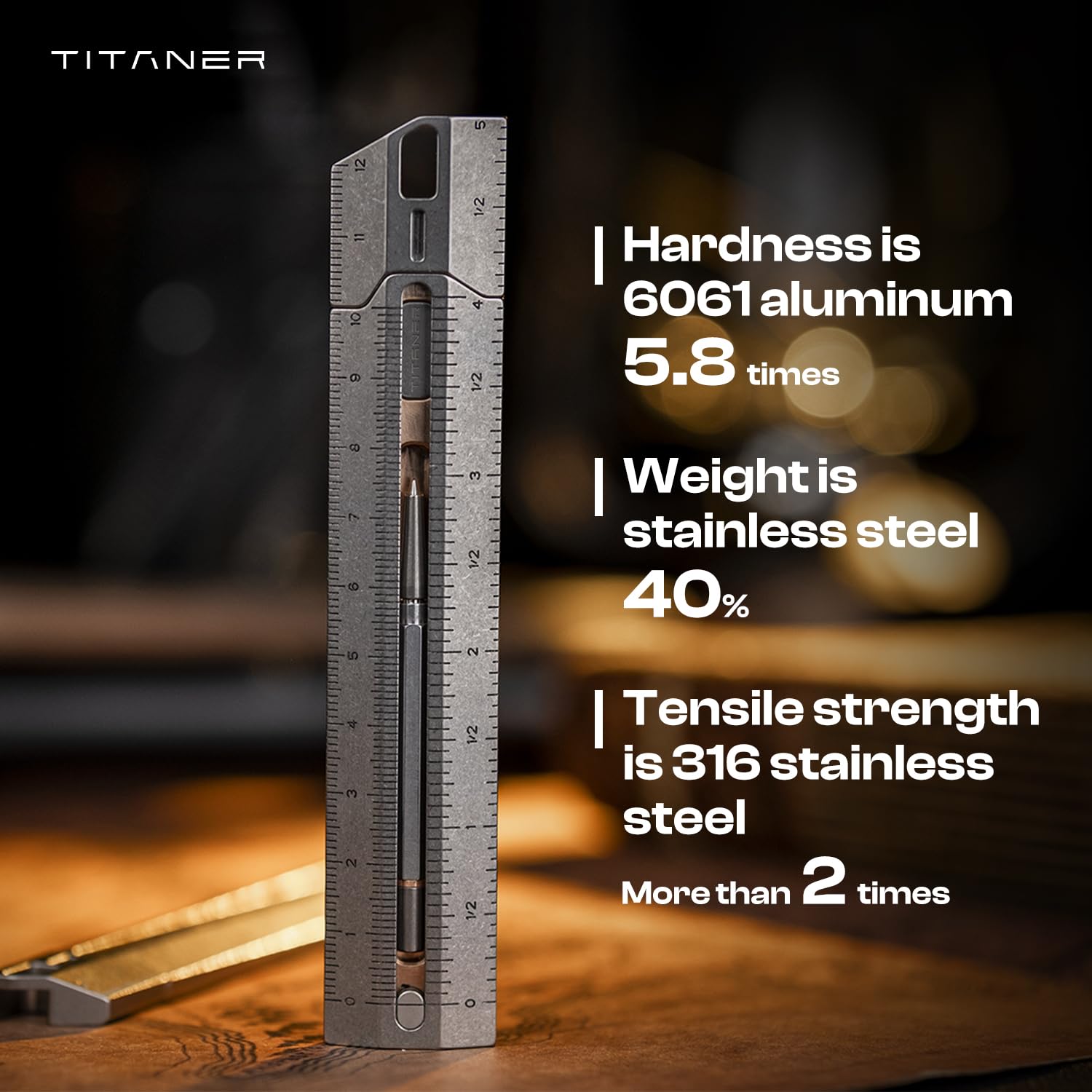 Mix 3.0 Titanium EDC Versatile Rule - Titanium EDC Ruler with Built-in Pen, Metric & Imperial Scales, Compact Pocket Size for Engineers, Architects, DIY Enthusiasts