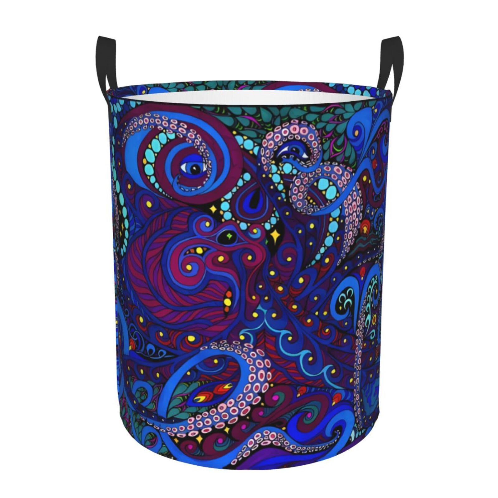 S Circular Hamper Blue Octopus Print for Dirty Clothes