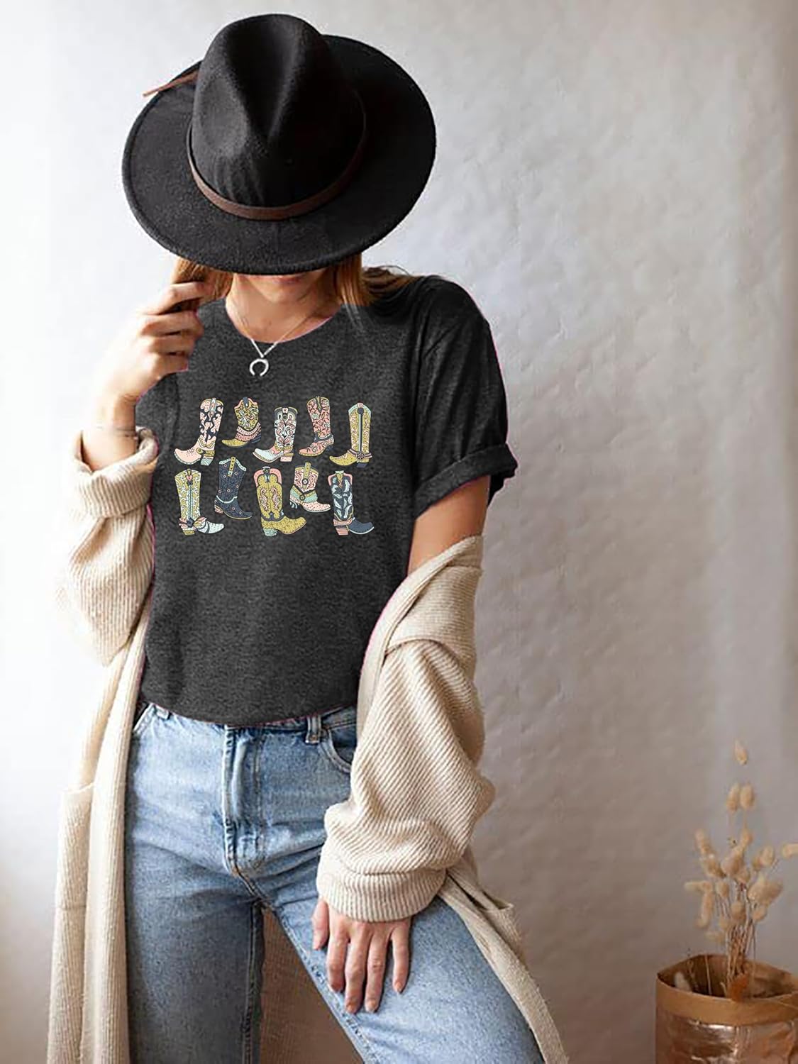 Cowboys Boots Shirts Women Long Live Western Vintage Cowgirl Graphic Tees Funny Letter Print Country Music Tshirt - Image 5