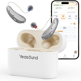 Yeasound OTC Hearing Aids, RIC800 Bluetooth Call iOS and Android Enabled, Wireless Rechargeable, AI Noise Reduction & App Control, Tinnitus Relief, Prescription-Grade Sound, Nearly Invisible (Silver)