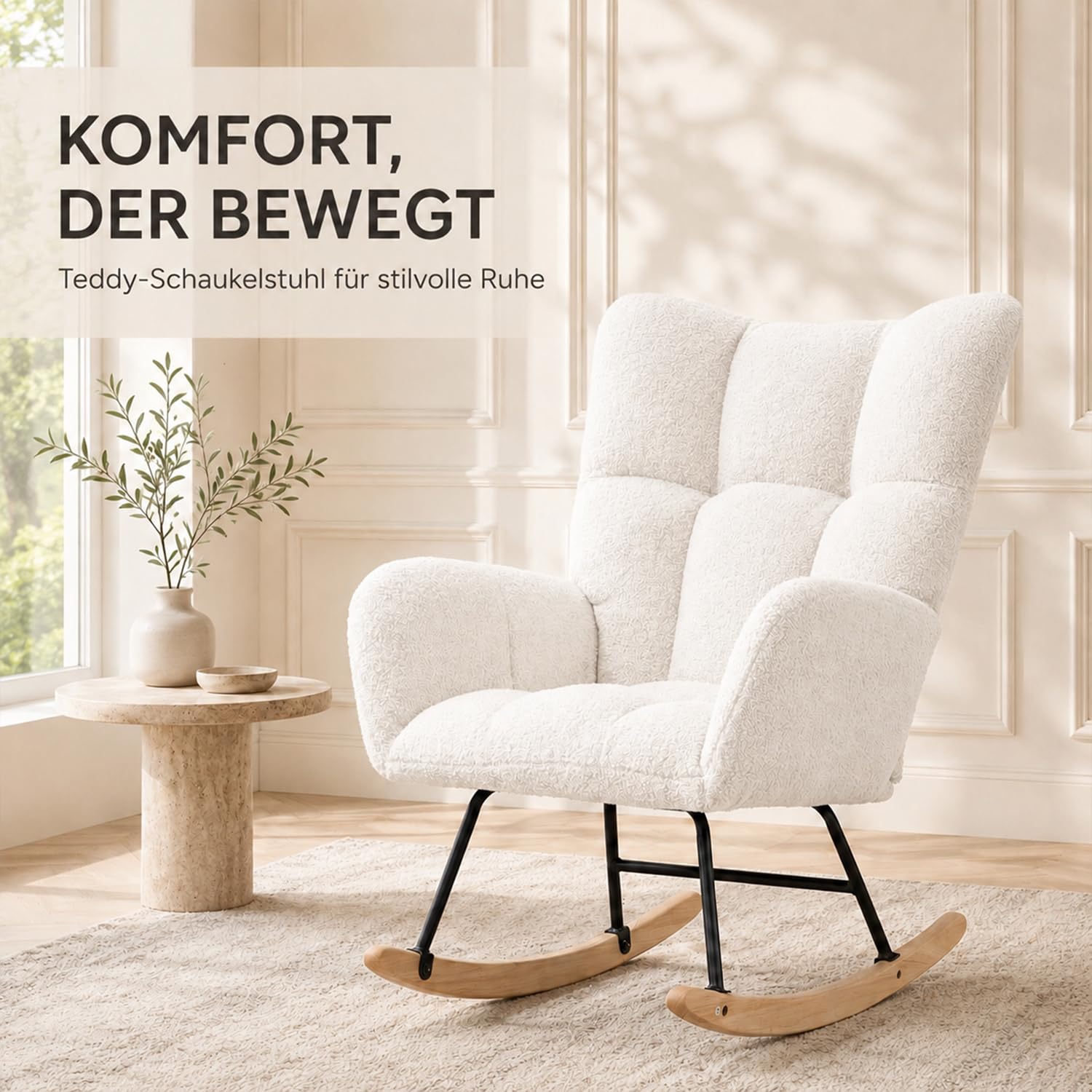 Schaukelstuhl, Teddy Relaxsessel 120kg, 6 Farben，White